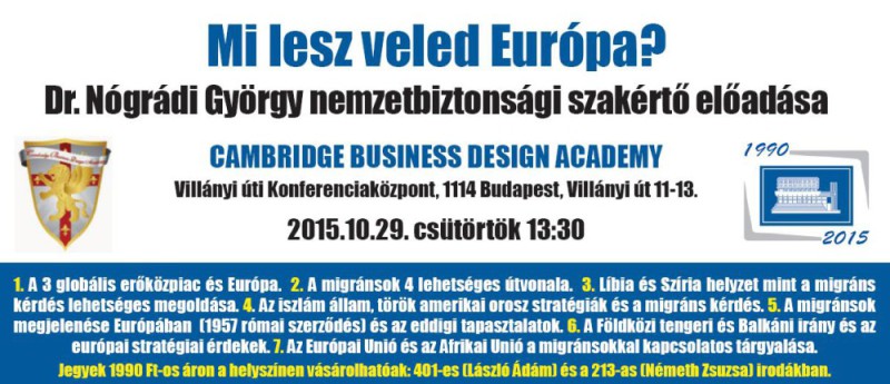 MI LESZ VELED EURÓPA? – Dr. Nógrádi György nemzetbiztonsági szakértő előadás